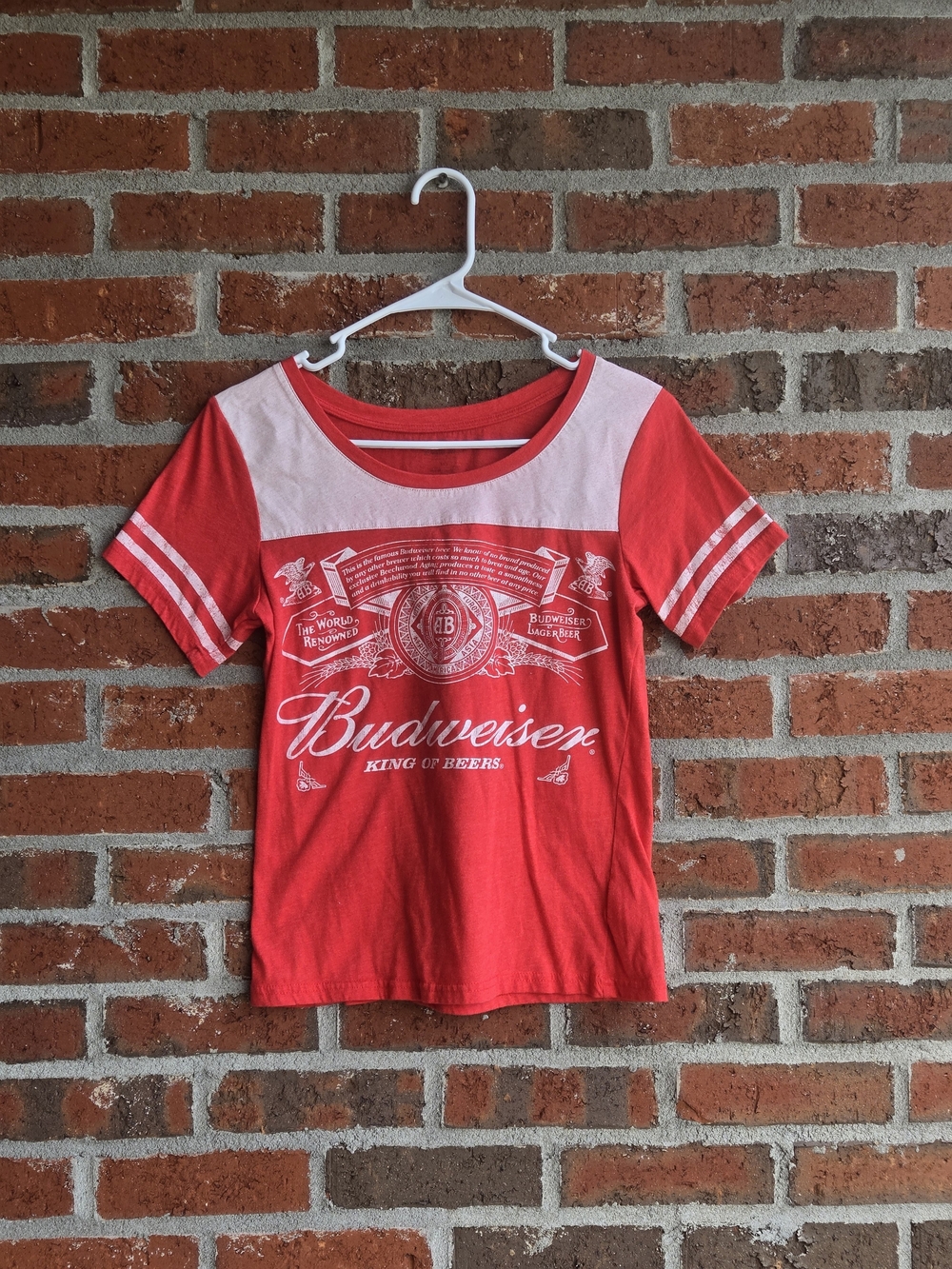 Budweiser Red and White Women's Small Short Sleeve Graphic Tee